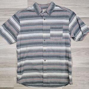 RED HEAD Mens Gray Stripe Cotton Button Down Shirt Size Large